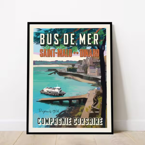 Affiche Vintage COMPAGNIE CORSAIRE Bus de mer Saint-Malo vers Dinard