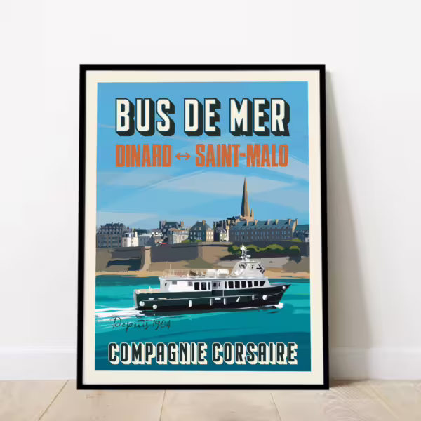 Affiche Vintage COMPAGNIE CORSAIRE Bus de mer Dinard vers Saint-Malo