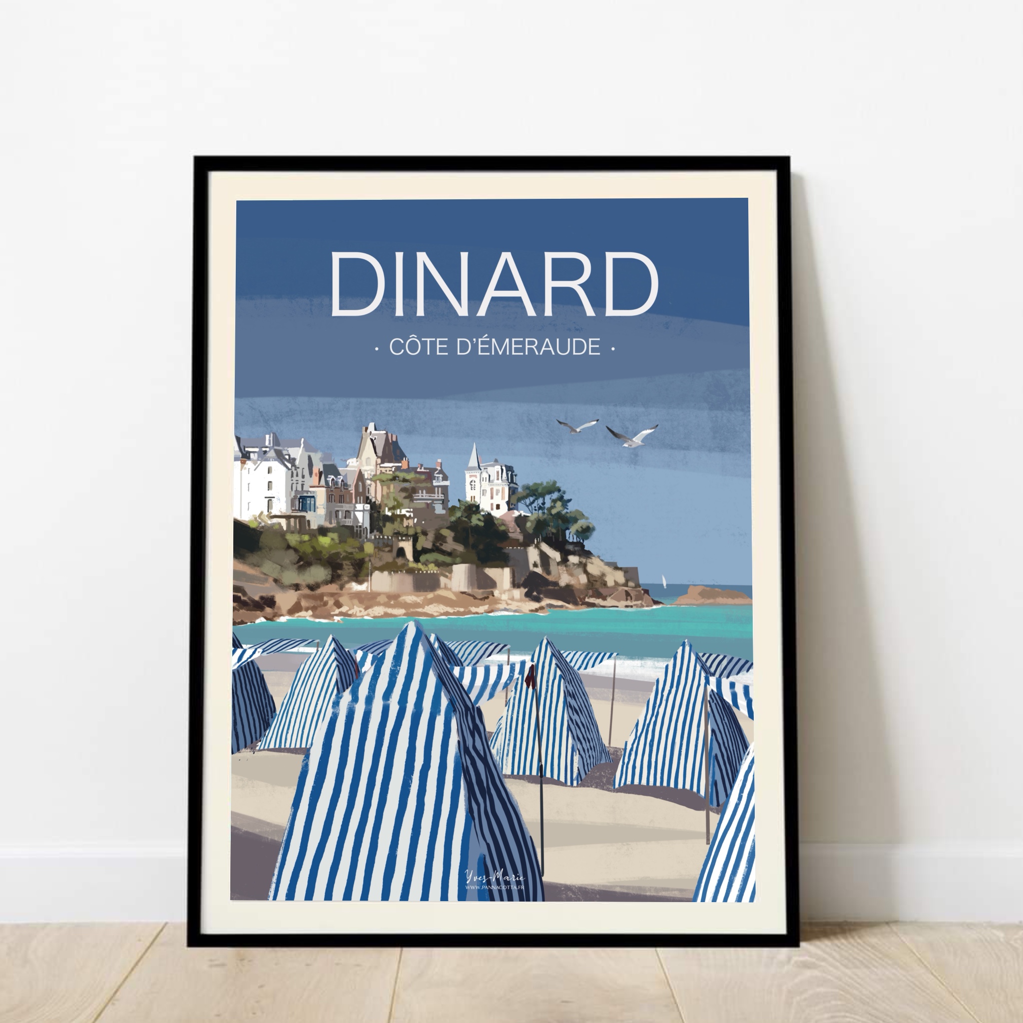 Cadre représentant l’Affiche de DINARD, la plage de l’écluse et la pointe de la Malouine